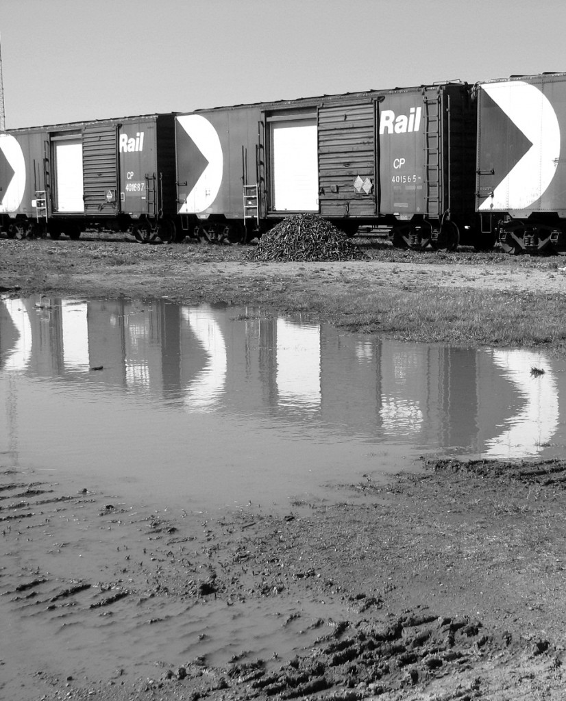 Old CP 40 footer's used in M.o.w department for hauling spikes tie plates and other such materials for building or maintaining track. There was a handful of these cars parked at Moosomin Sk reflecting on there long careers rolling across country.