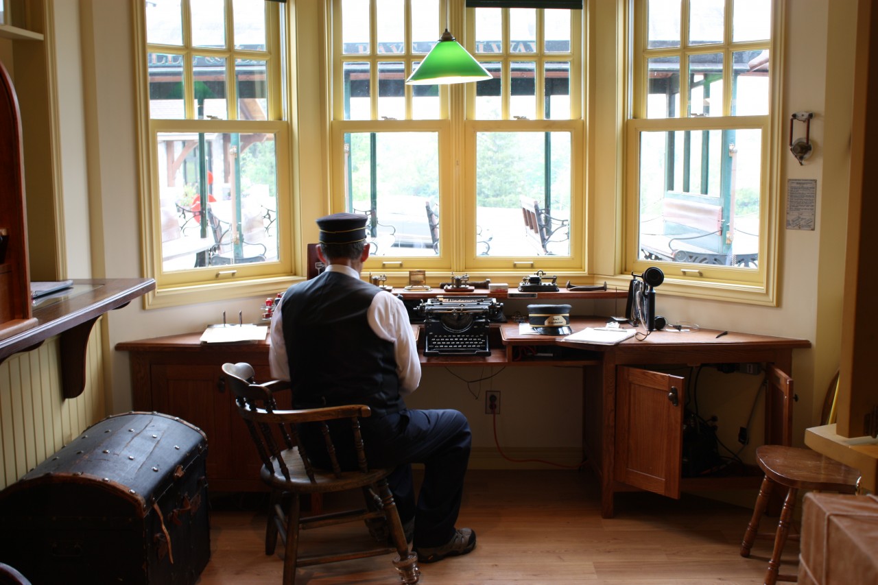 Going back in time at the ticket window of the Lake of Bays RR