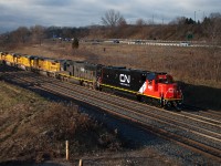 CN 396 passes through Aldershot with CN 5421, IC 1020, CREX 9056, 9033, 9037, 9043, 9027.  The CREX units will be renumbered into the CN 2000 series at MacMillan Yard.