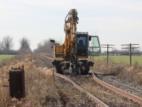 End of the line for CN's CASO sub. at South Woodslee as the rail is being split and lifted.