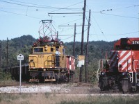 INCO 120 just can up the hill with loads for the CP interchange. CP will take the loads east and set them off at Copper Cliff. 9/23/1996