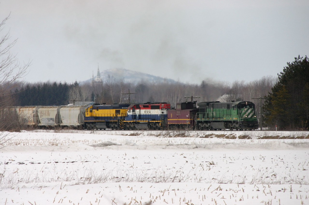 The #2 leaving the east end of the Farnham yard , on way to Millinocket , Maine !