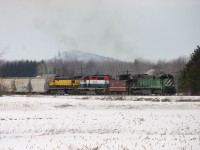 
The #2 leaving the east end of the Farnham yard , on way to Millinocket , Maine !