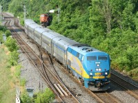 Via 70 with 904 goes on the outside for the lead at Bayview, while 382 with 5671 and 5743 enters the frame in the backround. 