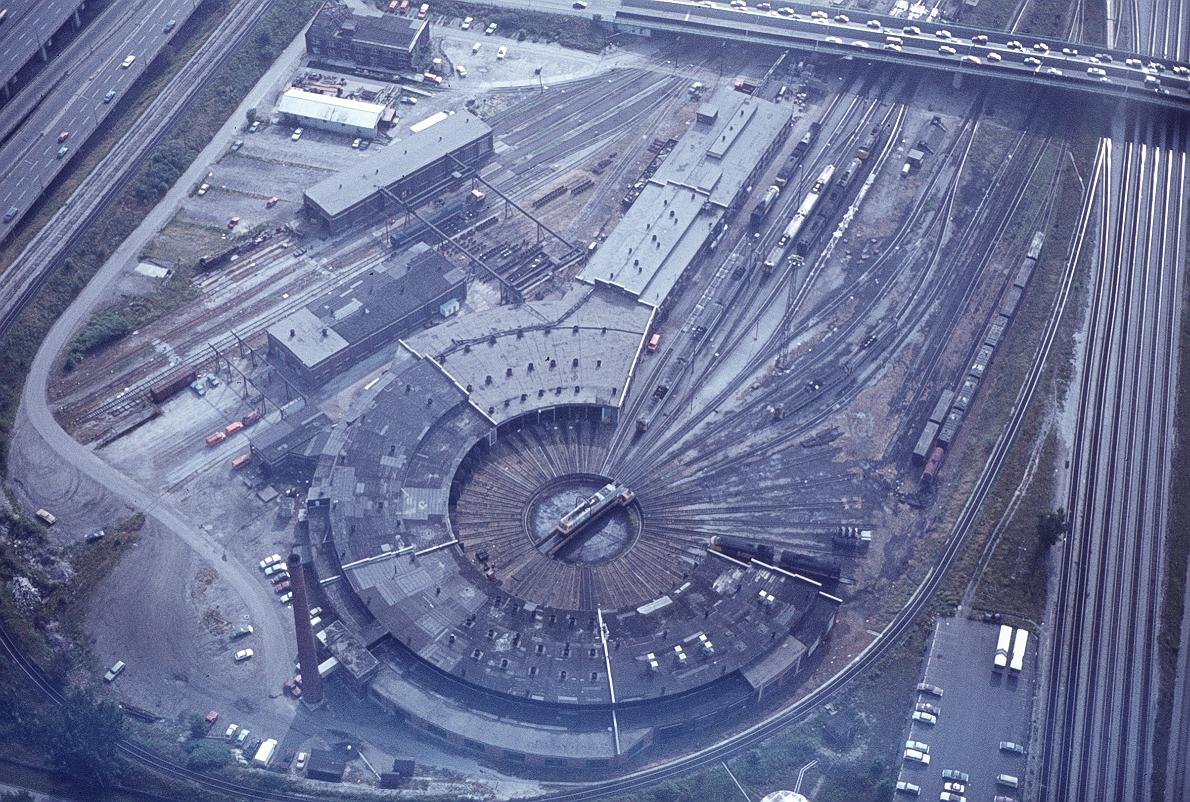 Roundhouse and turn table taken from the CN tower in 1984...