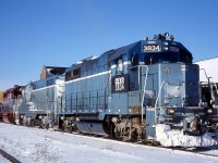 A month and a half after the start of the GEXR lease the Guelph Sub., GEXR 3834, GEXR 4161, EMDX 204 and NECR 9539 rest in the yard in Stratford, ON.