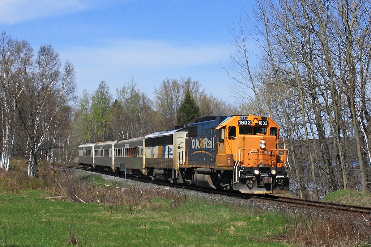 Back in May of 2012 I dragged my stepdaughter Natasha along with me on a Northlander chase. We beat the train to the Mile 144 marker just south of Huntsville and this is one of the shots she took.