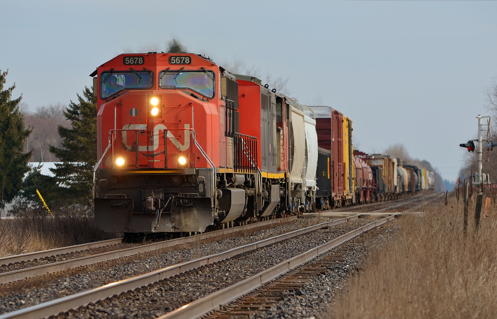 CN 332 slams through Lynden around 50 mph on an unusually warm January afternoon.