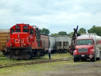 CN 7082 takes a drink of diesel from a T H Lee Petroleum tanker truck