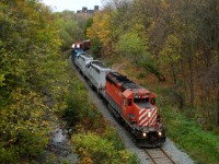 CP 5964 - CITX 3079 - CITX 3071 - CEFX 3120 lead a "Southbound" down the Hamilton Sub at Waterdown