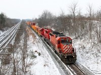 CP 6048 and trailing CP 6255 lead train 248 at the Denfield Road bridge. Later in the day, Dave Brook would catch the same train at Puslinch with the addition of trailing units CP 9606 and 8737.