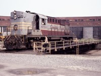 RS-18 8759 rides the turntable in St Luc Yard in Montreal.  This unit was rebuilt into RS-18u 1820 in 1984.