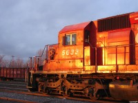 CP 5633 North tied down in track 2 at MacTier with train 435 from Toronto to Thunder Bay. Retired in December of 2007 just 8 months after this photo was taken, CP 5633 was sold to Larry's Truck & Electric, in McDonald, OH on 12/4/2008 and as far as I can tell has since been scrapped or salvaged for parts. 