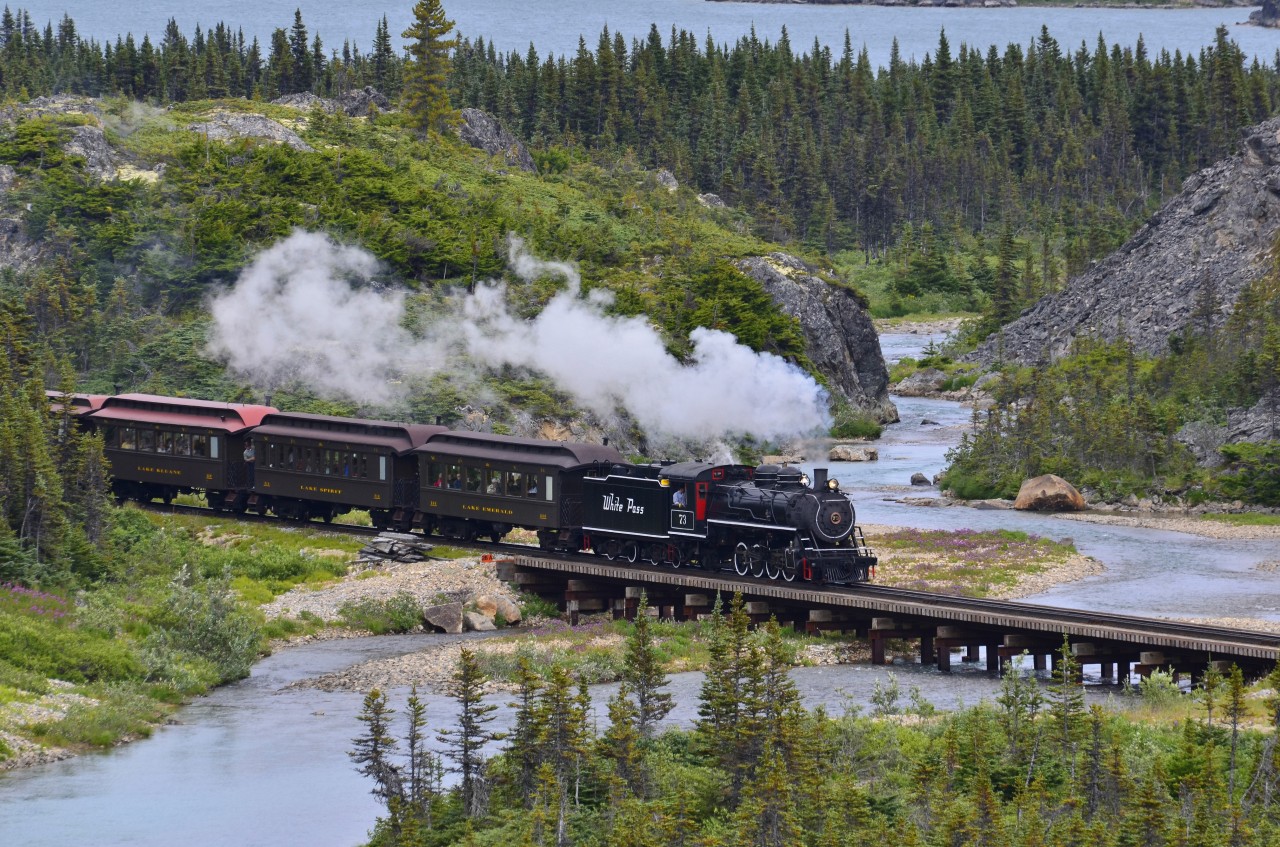 Fraser steam train excursion leaving Fraser BC for Skagway AK