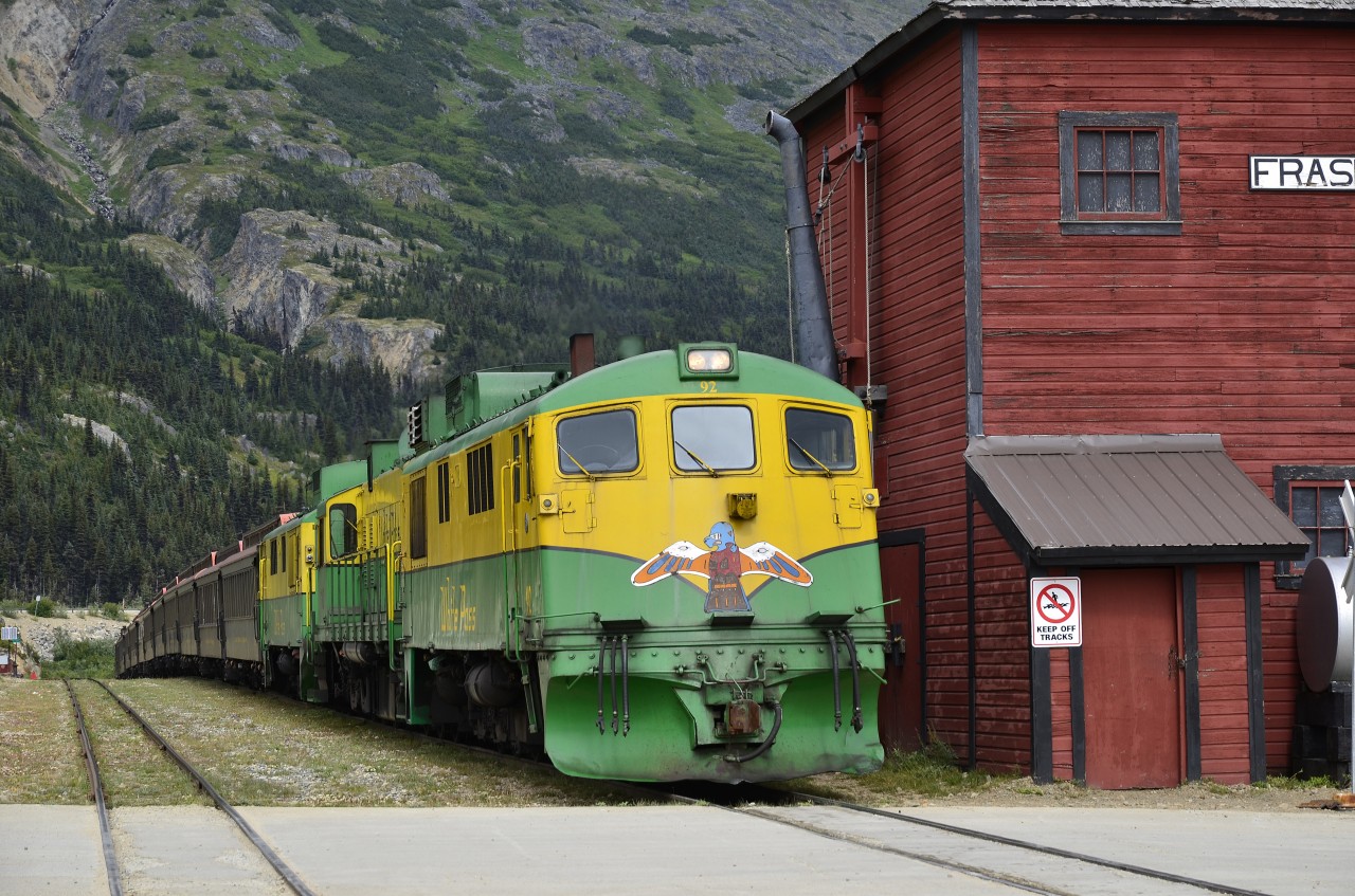 Tourist train for Skagway at the old enclosed water tank at Fraser BC.