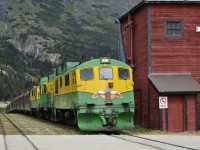 Tourist train for Skagway at the old enclosed water tank at Fraser BC.