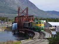 The train for Skagway ready to leave on the historic Carcross bridge. I love those unrebuilt GE-units.