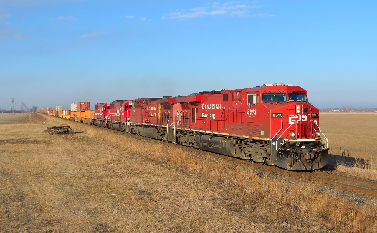 CP 282 passes eastbound thru St Joachim mile with a pair of the last few remaining SOO's trailing in the consist.