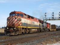 Dirty, faded paint, missing marker lights... BCOL 4616 has seen better days, but it was still a nice catch leading 331 today, seen here lifting SOR interchange traffic out of the north service track at Paris West.