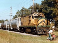 Essex Terminal Railway C-420 #106 (which began life as L&HR #22) is imaged while stopped waiting for track to be lined up at entrance to Ojibway yard. This locomotive would put in a little over 4 more years before being sold to the Arkansas& Missouri (as their #50), after toiling 16 years on the ETL.