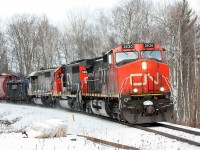 After making a one car lift in South Parry Yard, CN X316 blasts south towards Toronto. Trailing units are GTW 5937 and GTW 5948.