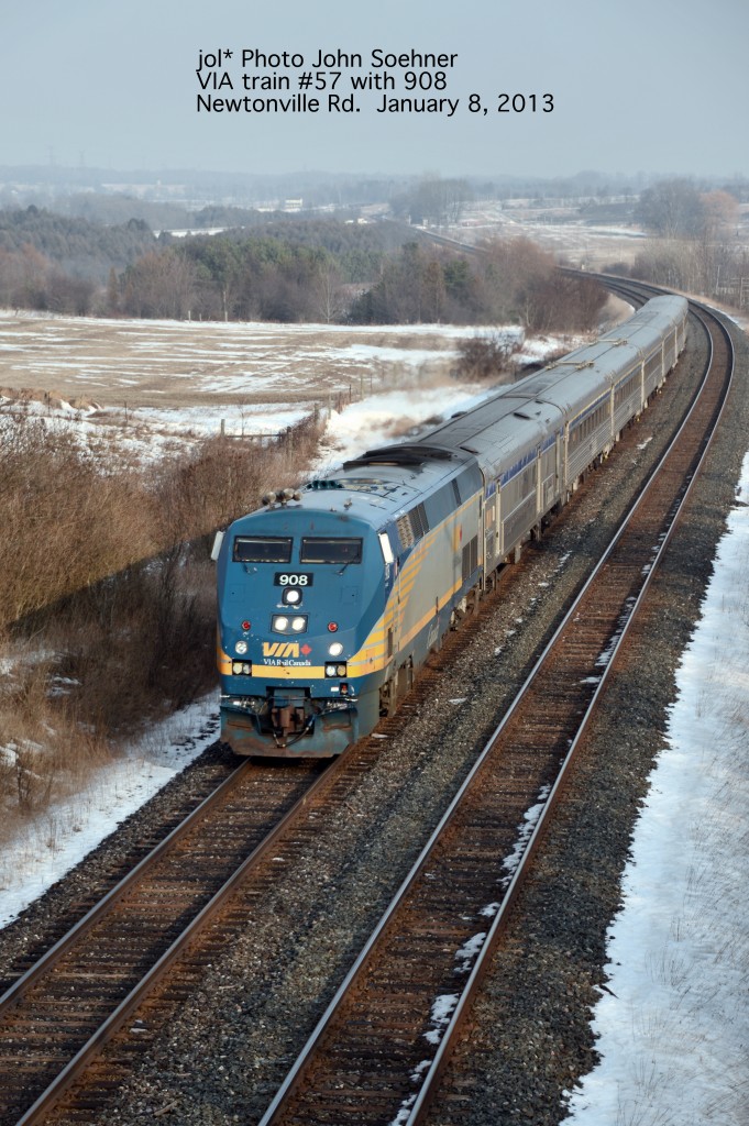 VIA Train #57 with 908 at Newtonville Road January 8, 2013