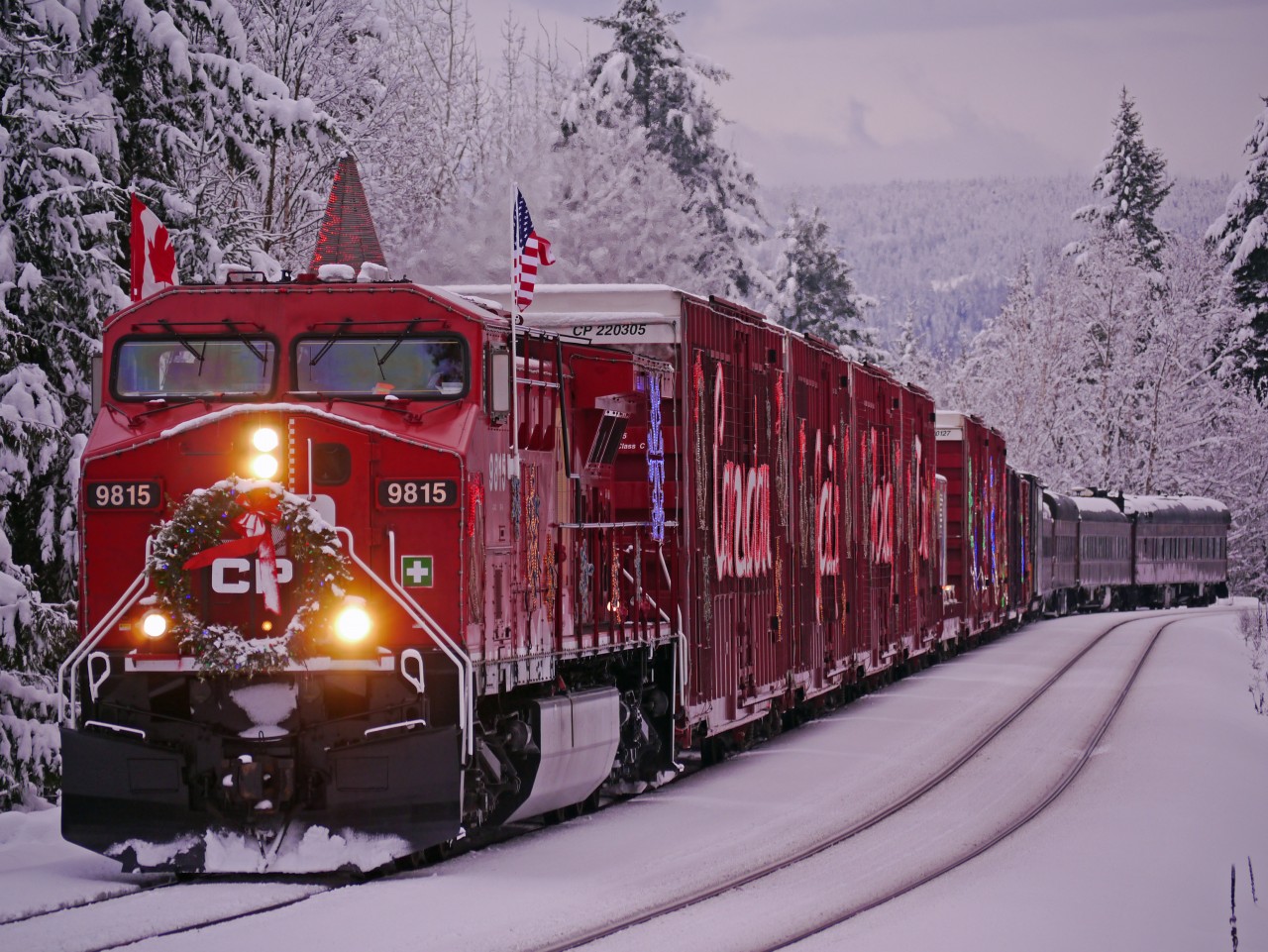 2012 Christmas train approaching CP  Berton  on the North track ,next stop Chase B.C
