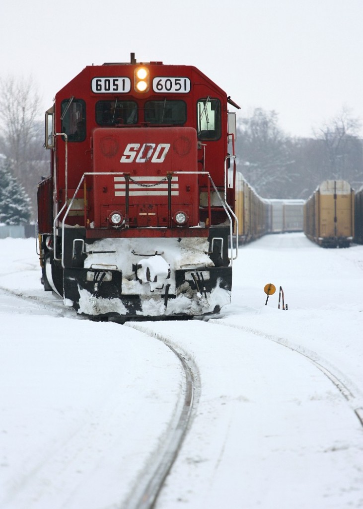 Soo 6051 and DM&E 6083 work at Quebec St. yard in London. Recently, CP seems to have moved all their EMD power to south of the boarder only to leave the toasters (GEs).