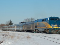 #70 arrives at Brantford with a full stainless consist including Evangeline Park