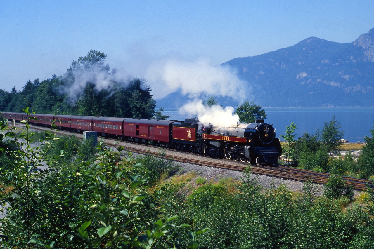 Royal Hudson running northward along Howe Sound