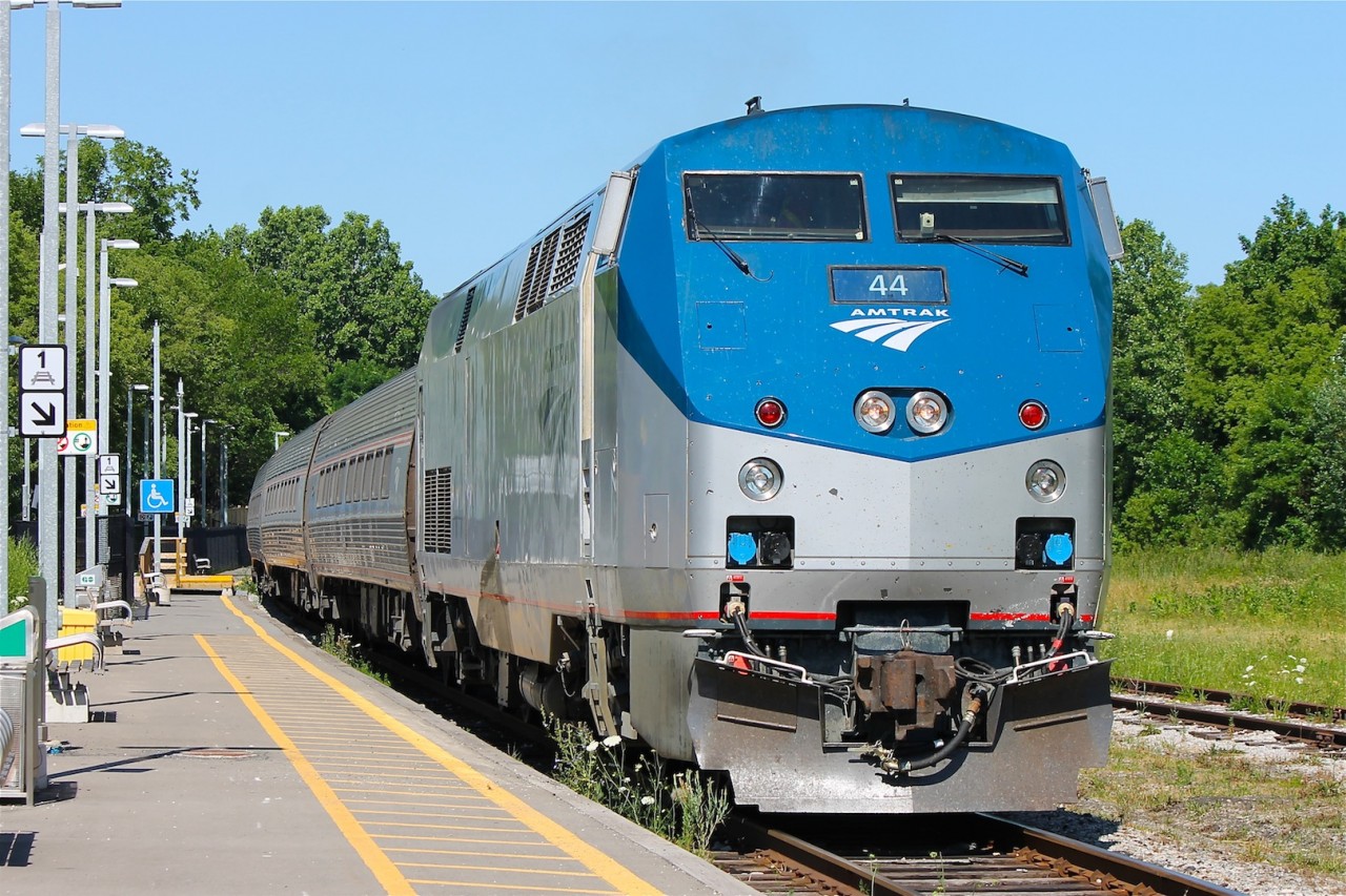 The Amtrak "Maple Leaf" train 97 arrives at Niagara Falls station on its journey from Toronto to New York City on Canada Day.