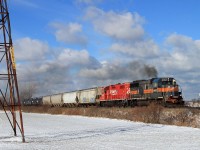 Ratty looking ex B&M CP 4652 and ex D&H CP 7305 lead train T76 eastward at the Belle River mileboard. 