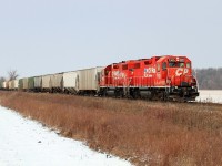 Ex D&H CP 7305 and 7310 lead train T76, the Chatham turn, at mile 98.88 on the CP's Windsor Sub. Thanks for the heads-up Geoff.