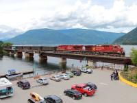 Sulfur empties cross the Sicamous swing bridge.