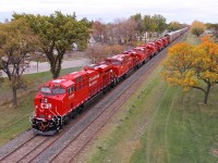 CP 8933 and five other brand new ES44s lead CP 111 into Winnipeg.