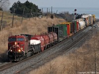 CP train 609 (or maybe 205) rolls past the siding at Port Hope. Considering it's a one unit wonder, they're making good time with the 110 car train, and seemed to keep that pace going all the way up to Newtonville. 1416hrs.