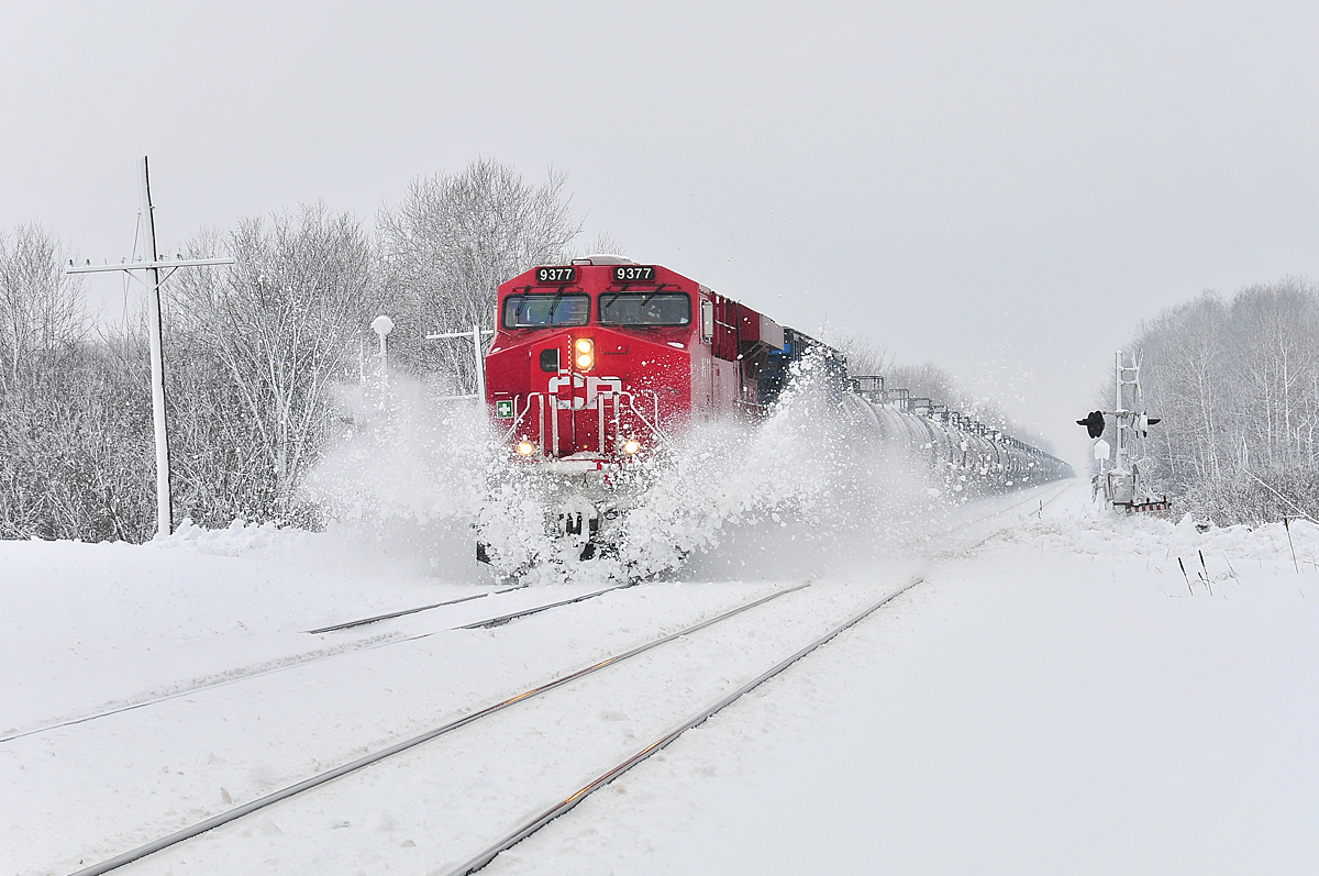 By a typic winter day, CP 608 is passing the small town of Glen Nevis with an ES44AC in lead.