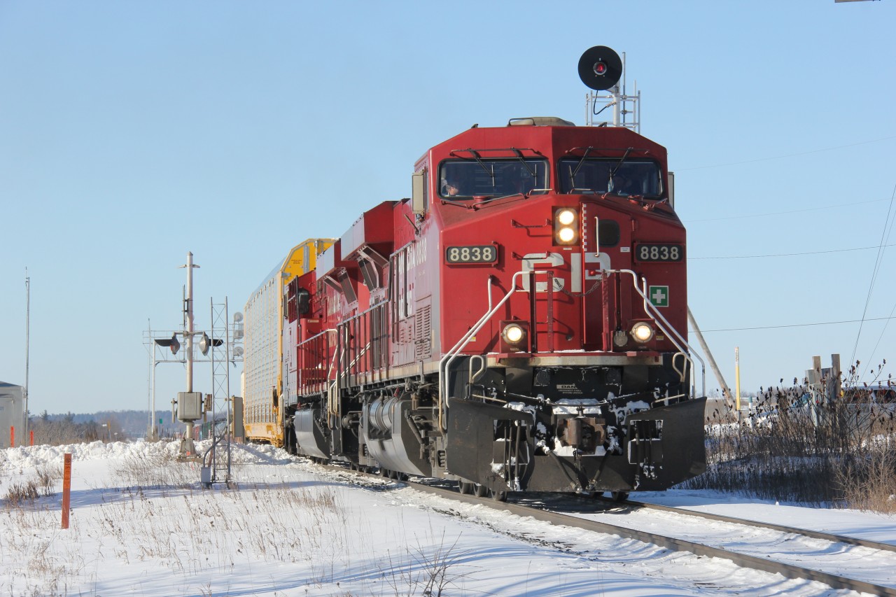 CP 8838 East departs Wolverton to head east on a beautiful winter morning.