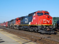 Former ATSF, CNW and BCOL GE's make a fine sight as they approach the station in Brantford on a beautiful winter morning. 