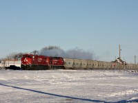 CP Canpotex train rolls by Virden MB with 9352 and 9782.