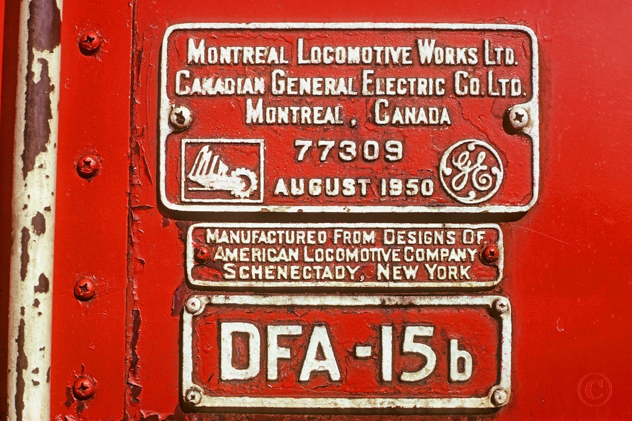 The builders plate from CP 4016 FA-1 at Windsor Ontario. The 4016 was retired in 1977. I wonder whose basement wall this adorns.