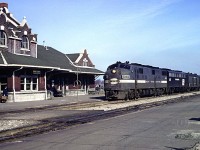 In the days preceding the arrival of Amtrak, NYC 4031 and PC 4271 lead Detroit to New York City train 50, The New York Special, to a station stop at the Penn Central station in Windsor April 12, 1970. 