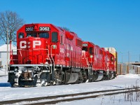 Three clean GP38-2's lead TK22 off the Waterloo Sub and onto the Galt Sub for Wolverton.