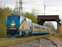 VIA 78 powers down the South track of the CN Chatham Sub on it's westbound voyage to Toronto. 919 and it's LRC consist are crossing McGregor's Creek at Chatham East.