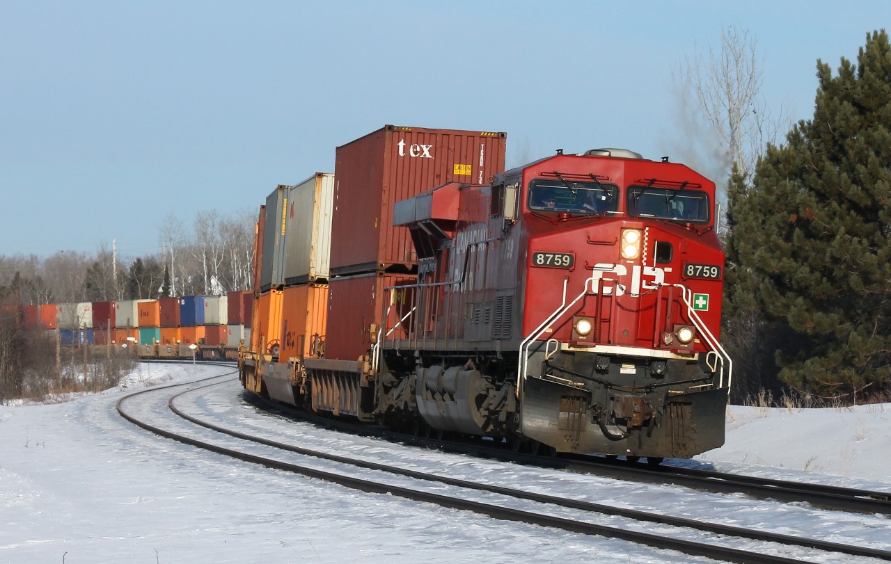 CP 112 led by cp8759 is inbound to Thunder Bay on the north track