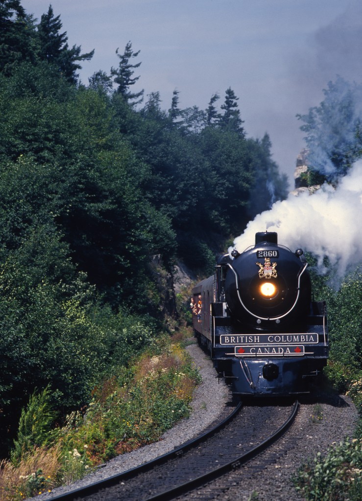 The Royal Hudson train leaving Squamish for North Vancouver whistling for the highway crossing.