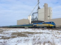 VIA 25 speeds past the newly built feed mill.