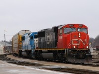 An Eastbound(332?) rolls past Brantford with CN 5644 - CN 5461, which is still wearing it's former owners paint scheme