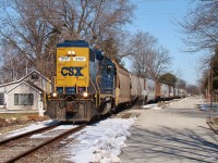 The local to Tupperville heads through Port Lambton practically street running with 19 cars behind a new locomotive to the area. After dropping off 11 at SW CO-OP in Wallaceburg, he'll continue onto Dresden to run around his train before heading back west to switch out Tupperville. 