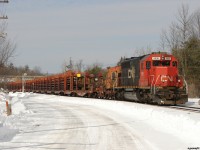 CN W90831 26 - GTW 5930 pull their train out of the Bala sub siding, to clear signal 891 at Washago before getting a pass stop authority to shove their train up the Newmarket sub into the clear before waiting for a few more trains then finally, getting down to business. 